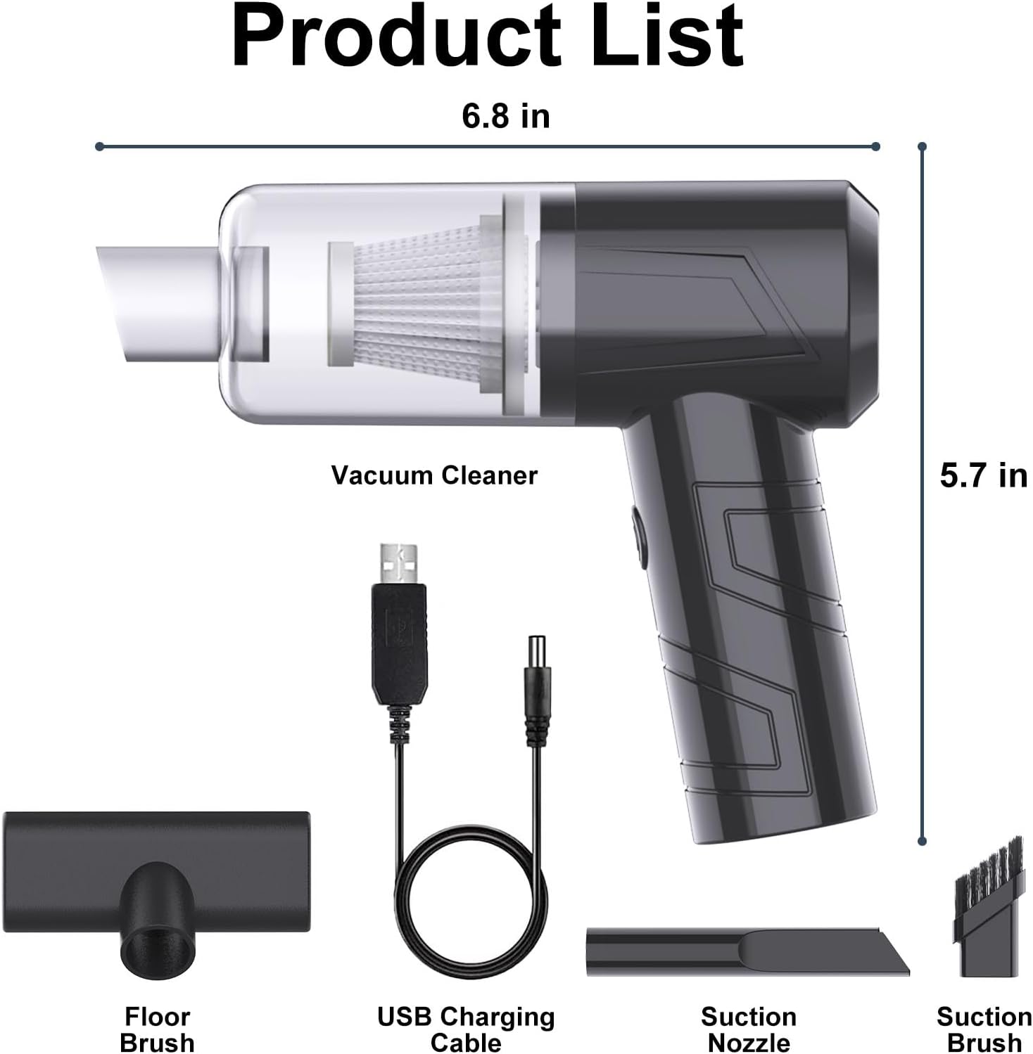 Powerful Handheld Vacuum Cleaner For Car Home Cleaning Cordless, Rechargeable 2 In 1 Mini Vacuum Blower 18000PA Suction  Lightweight Portable Black