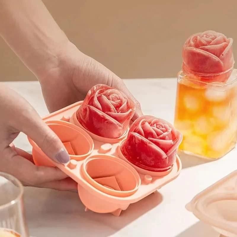 Ice Cube Mold Silicon Ice-Cube Round Mold Ball Brick Maker Tray (3D Rose ice Mold)